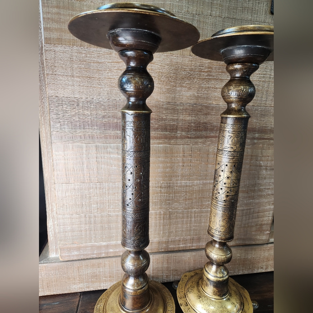 Solid Turkish Brass Candle Holders with Hand Etched Patterns